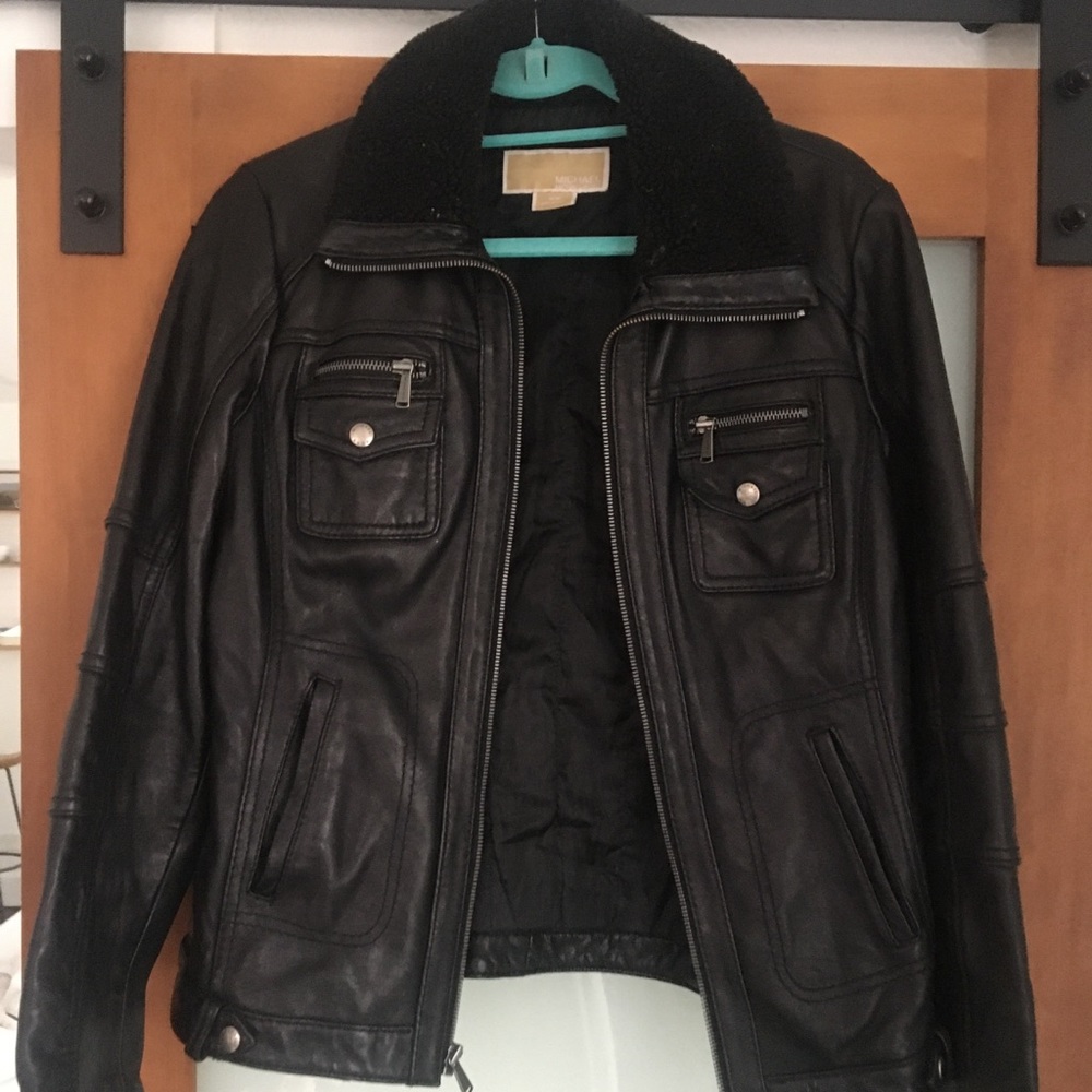 Michael Kors Leather Bomber Jacket